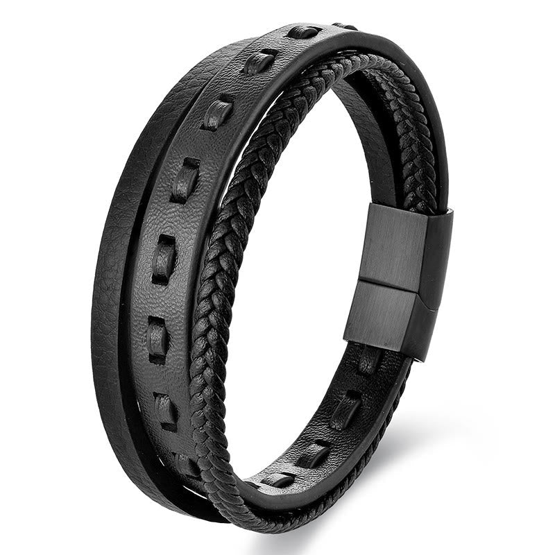 Wear FengShui Titanium Steel Buckle Multilayered Braided Leather Calm Bracelet