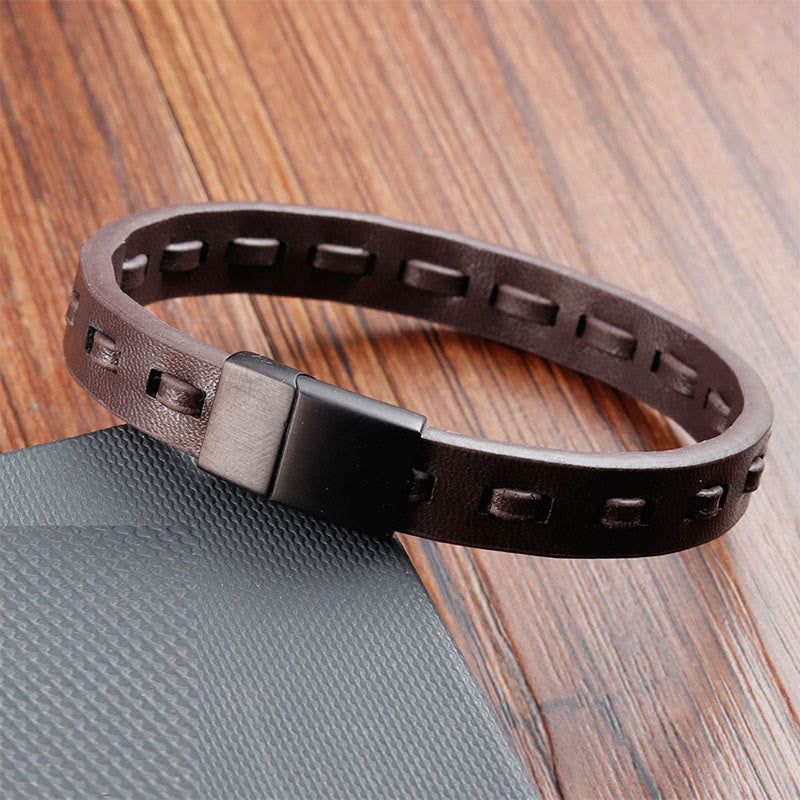 Wear FengShui Titanium Steel Buckle Multilayered Braided Leather Calm Bracelet