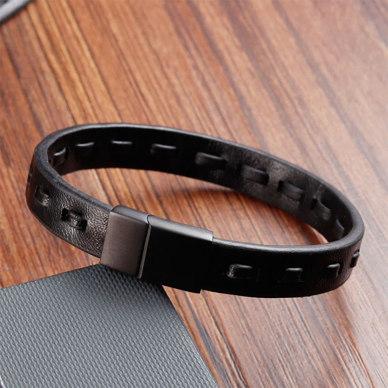 Wear FengShui Titanium Steel Buckle Multilayered Braided Leather Calm Bracelet