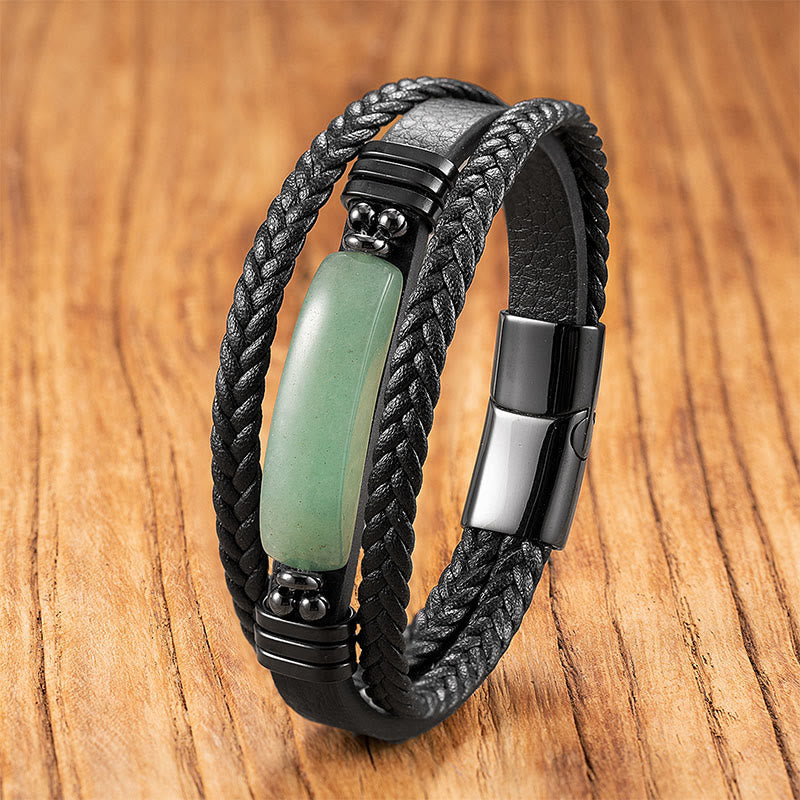 Wear FengShui Hematite Lazurite Lapis Lazuli Black Glitter Stone Pink Crystal Titanium Steel Leather Strengthen Bracelet