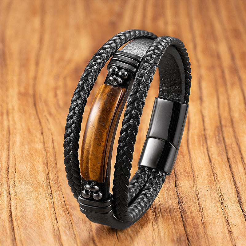 Wear FengShui Hematite Lazurite Lapis Lazuli Black Glitter Stone Pink Crystal Titanium Steel Leather Strengthen Bracelet
