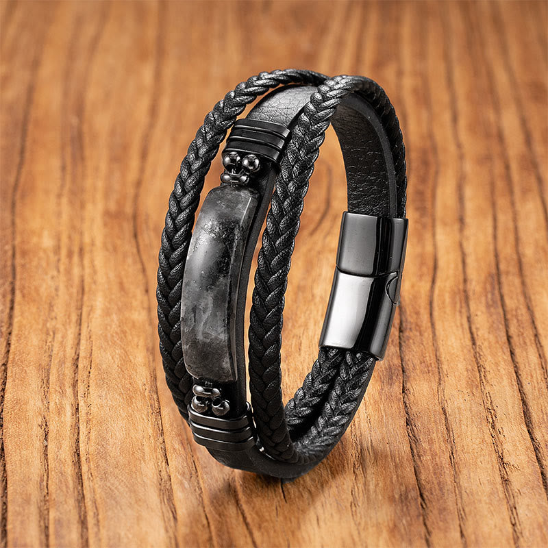 Wear FengShui Hematite Lazurite Lapis Lazuli Black Glitter Stone Pink Crystal Titanium Steel Leather Strengthen Bracelet