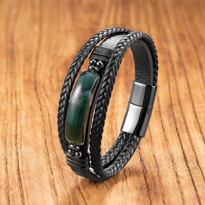 Wear FengShui Hematite Lazurite Lapis Lazuli Black Glitter Stone Pink Crystal Titanium Steel Leather Strengthen Bracelet