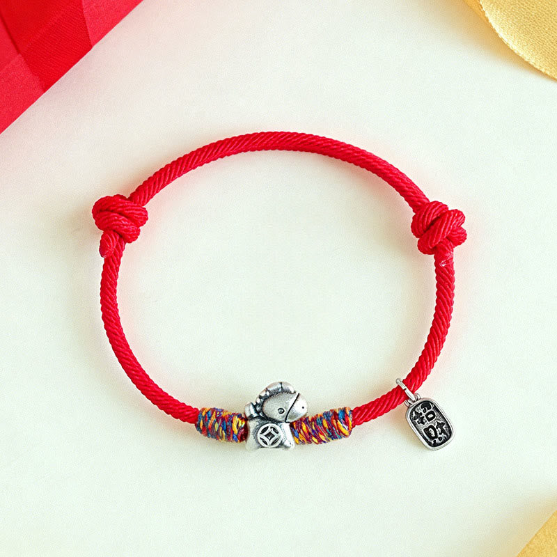 Wear FengShui 999 Sterling Silver Year Of The Horse Fu Character Attract Fortune String Rope Luck Bracelet