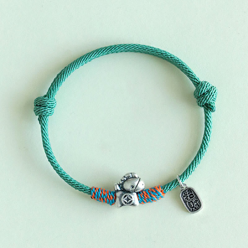Wear FengShui 999 Sterling Silver Year Of The Horse Fu Character Attract Fortune String Rope Luck Bracelet