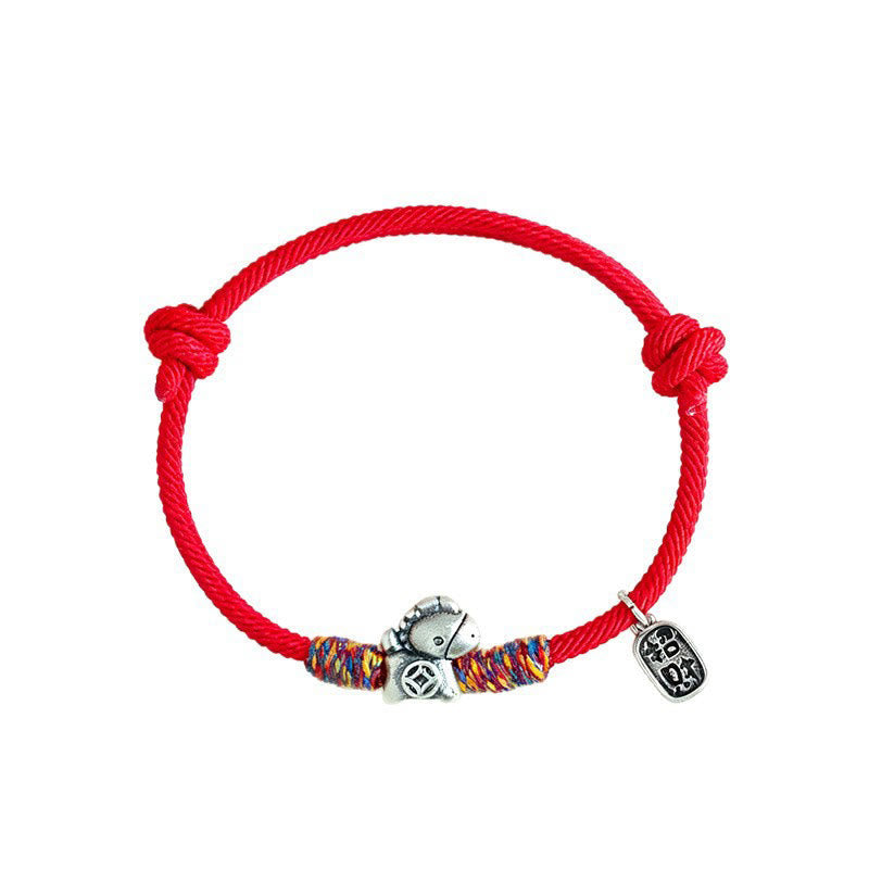 Wear FengShui 999 Sterling Silver Year Of The Horse Fu Character Attract Fortune String Rope Luck Bracelet