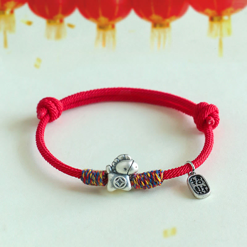 Wear FengShui 999 Sterling Silver Year Of The Horse Fu Character Attract Fortune String Rope Luck Bracelet