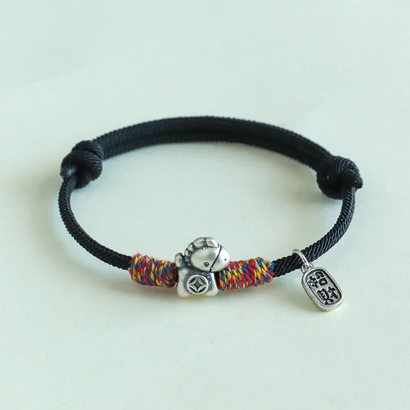 Wear FengShui 999 Sterling Silver Year Of The Horse Fu Character Attract Fortune String Rope Luck Bracelet