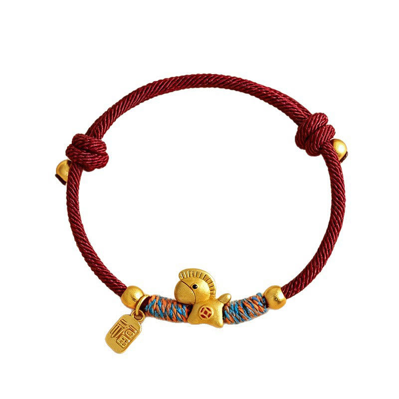 Wear FengShui 999 Sterling Silver Year Of The Horse Fu Character Charm Colorful String Rope Luck Bracelet