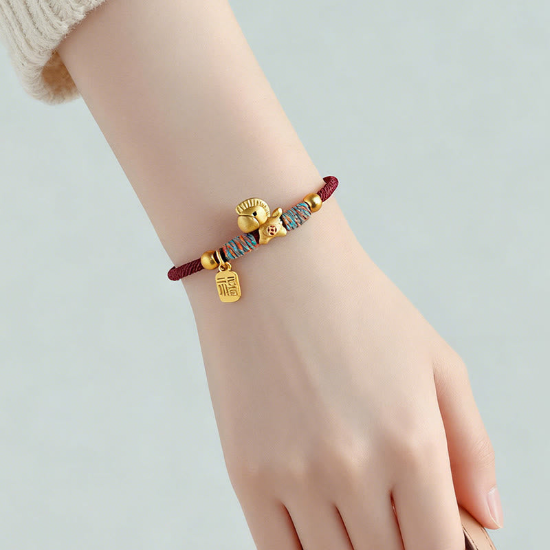 Wear FengShui 999 Sterling Silver Year Of The Horse Fu Character Charm Colorful String Rope Luck Bracelet