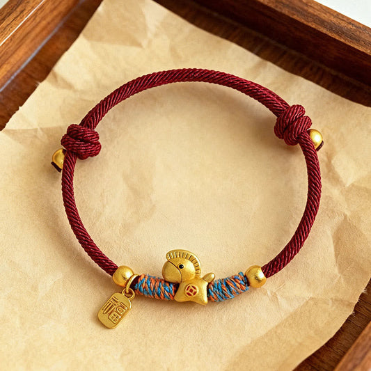 Wear FengShui 999 Sterling Silver Year Of The Horse Fu Character Charm Colorful String Rope Luck Bracelet