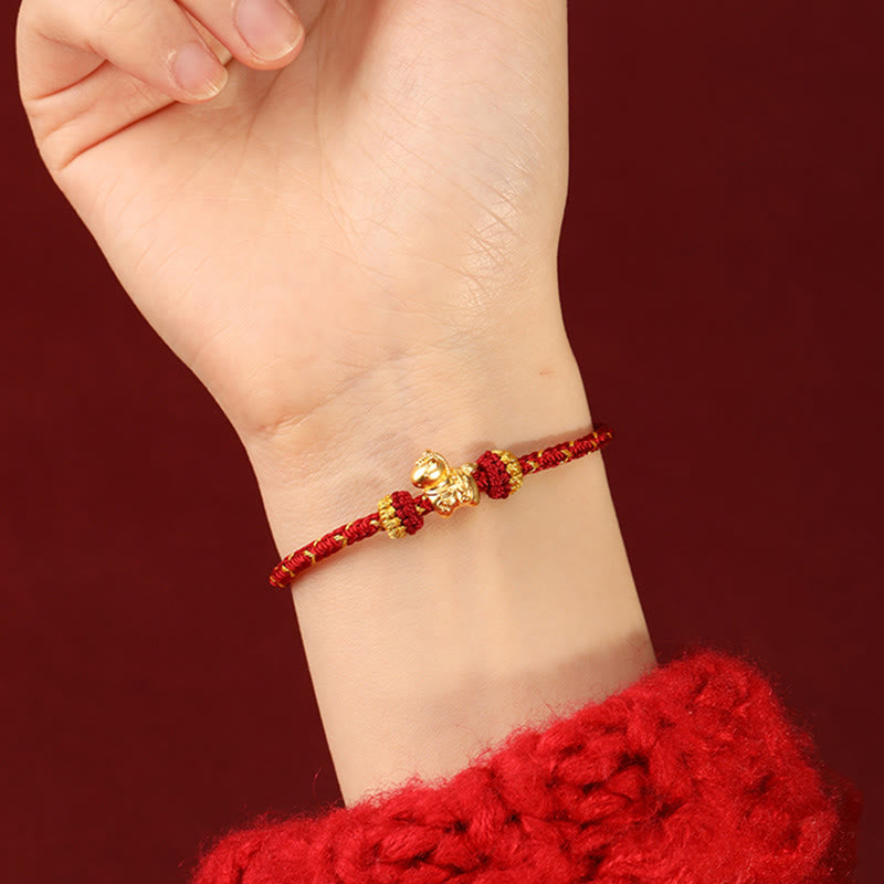 Wear FengShui 999 Gold Year Of The Horse Braided String Rope Luck Adjustable Bracelet