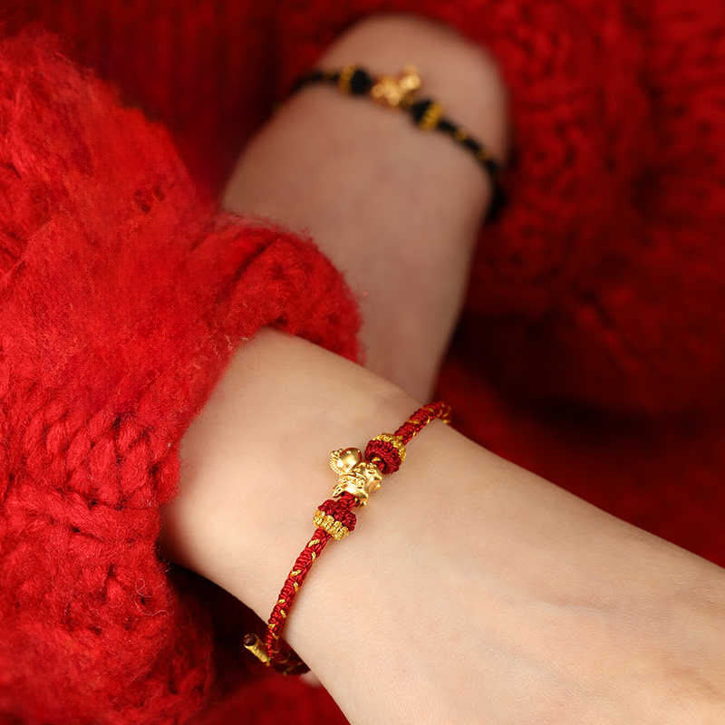 Wear FengShui 999 Gold Year Of The Horse Braided String Rope Luck Adjustable Bracelet