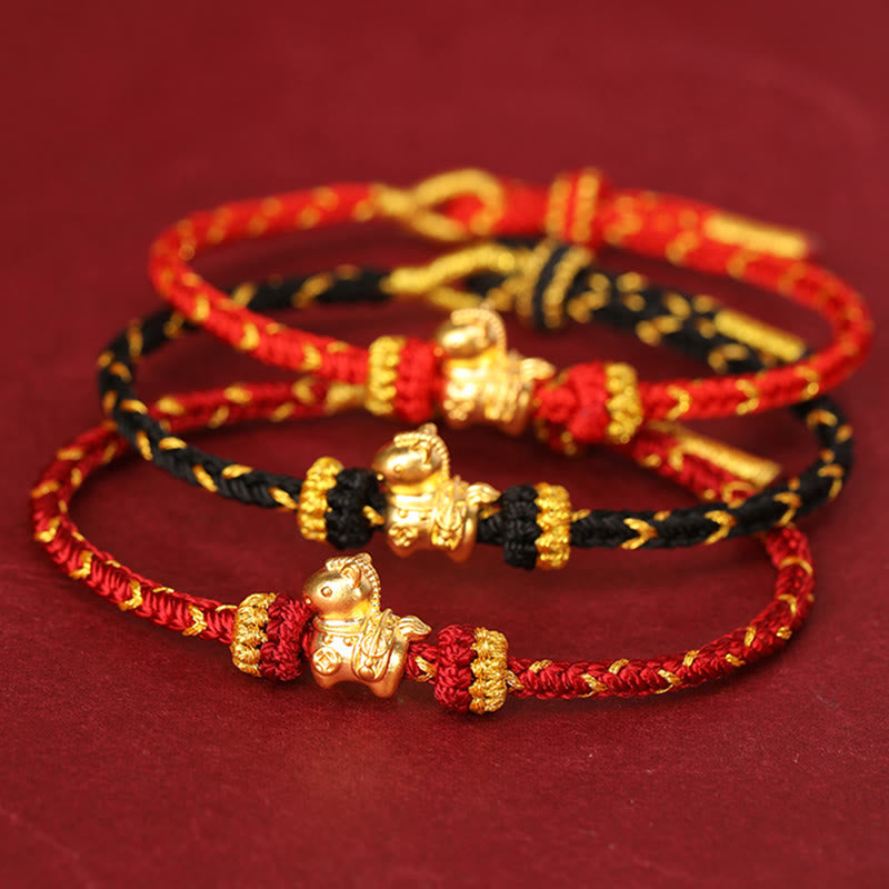 Wear FengShui 999 Gold Year Of The Horse Braided String Rope Luck Adjustable Bracelet