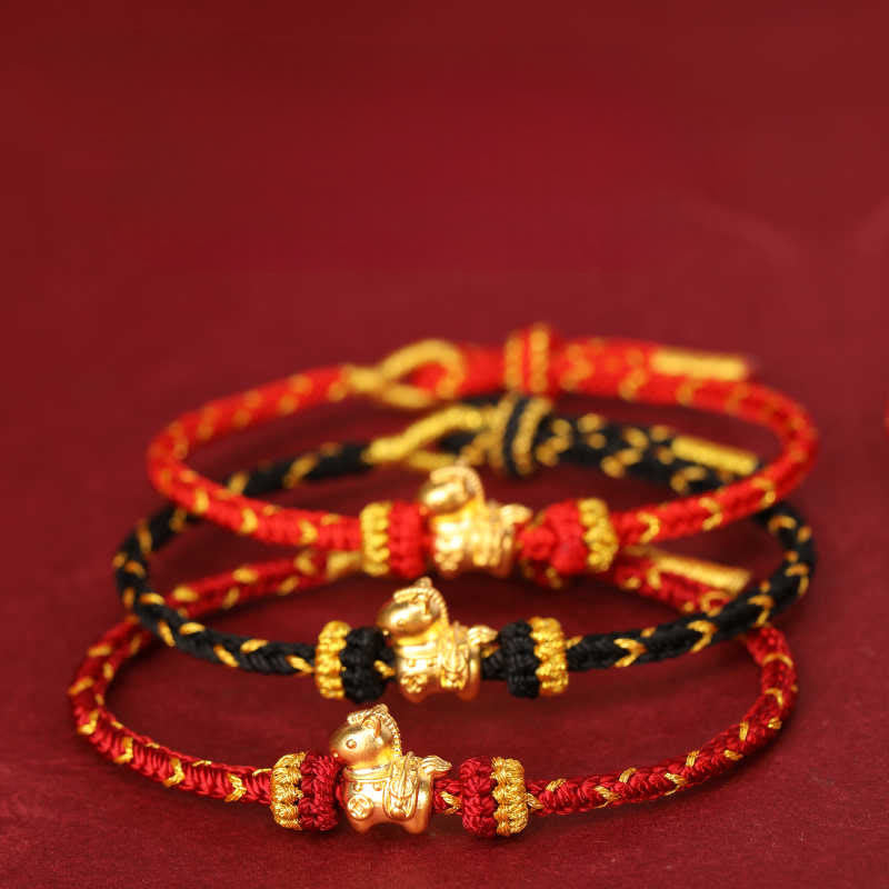 Wear FengShui 999 Gold Year Of The Horse Braided String Rope Luck Adjustable Bracelet
