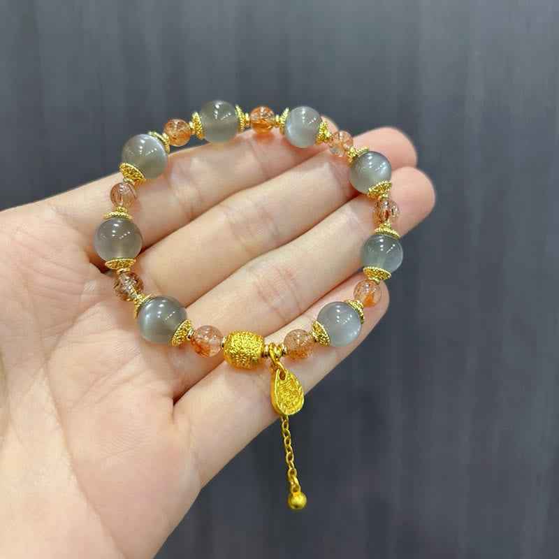 Wear FengShui Natural Strawberry Quartz Moonstone Healing Positive Beads Bracelet
