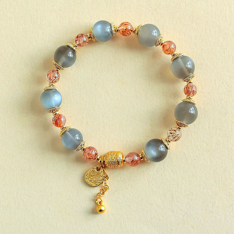Wear FengShui Natural Strawberry Quartz Moonstone Healing Positive Beads Bracelet