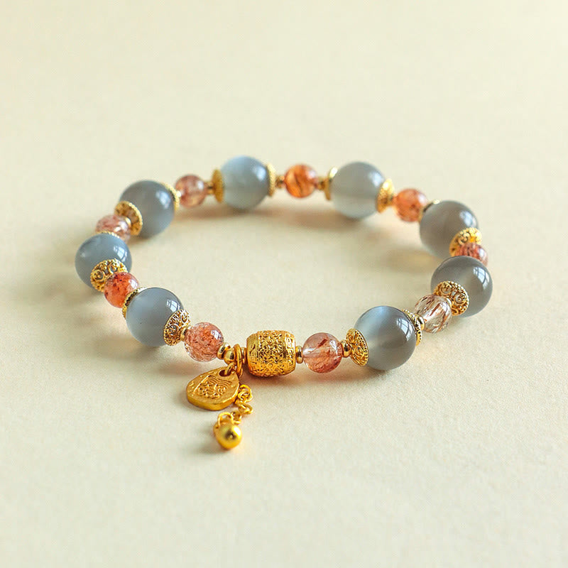 Wear FengShui Natural Strawberry Quartz Moonstone Healing Positive Beads Bracelet