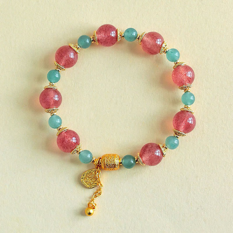 Wear FengShui Natural Strawberry Quartz Moonstone Healing Positive Beads Bracelet