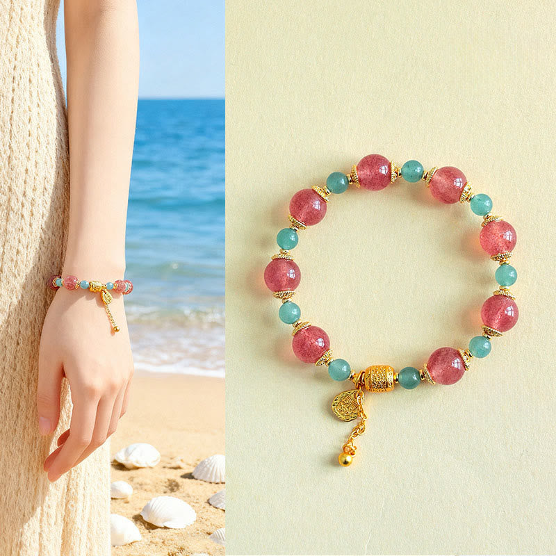 Wear FengShui Natural Strawberry Quartz Moonstone Healing Positive Beads Bracelet