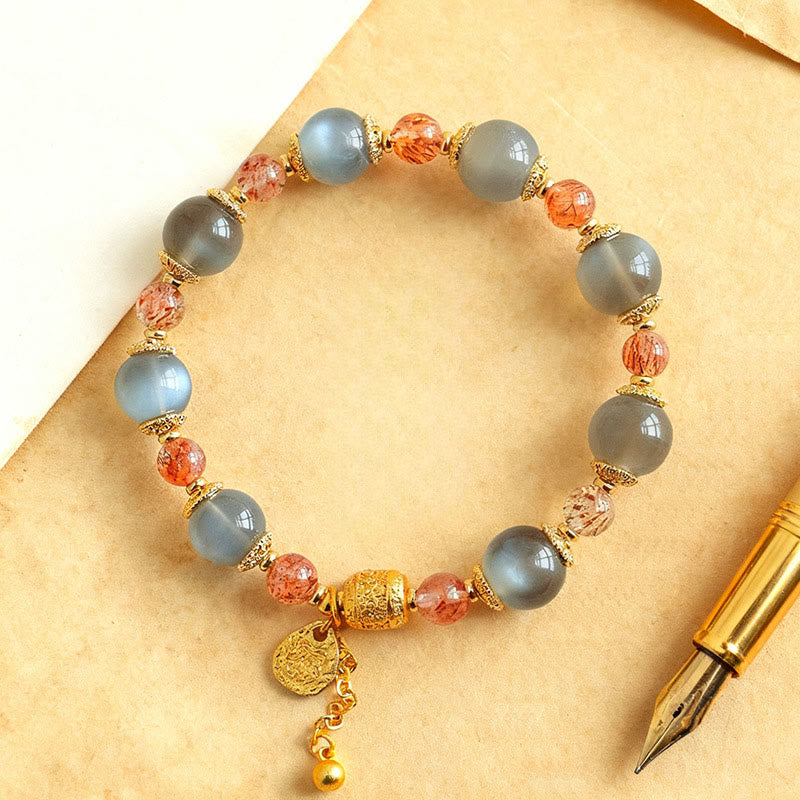 Wear FengShui Natural Strawberry Quartz Moonstone Healing Positive Beads Bracelet