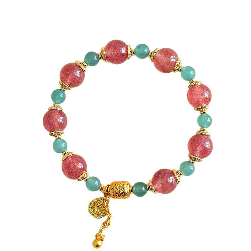 Wear FengShui Natural Strawberry Quartz Moonstone Healing Positive Beads Bracelet