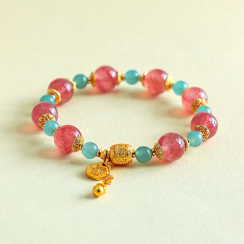 Wear FengShui Natural Strawberry Quartz Moonstone Healing Positive Beads Bracelet