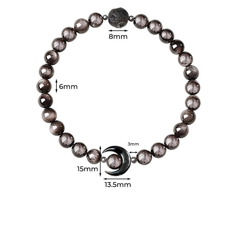 Wear FengShui Moon Design Natural Silver Sheen Obsidian Protection Beaded Bracelet
