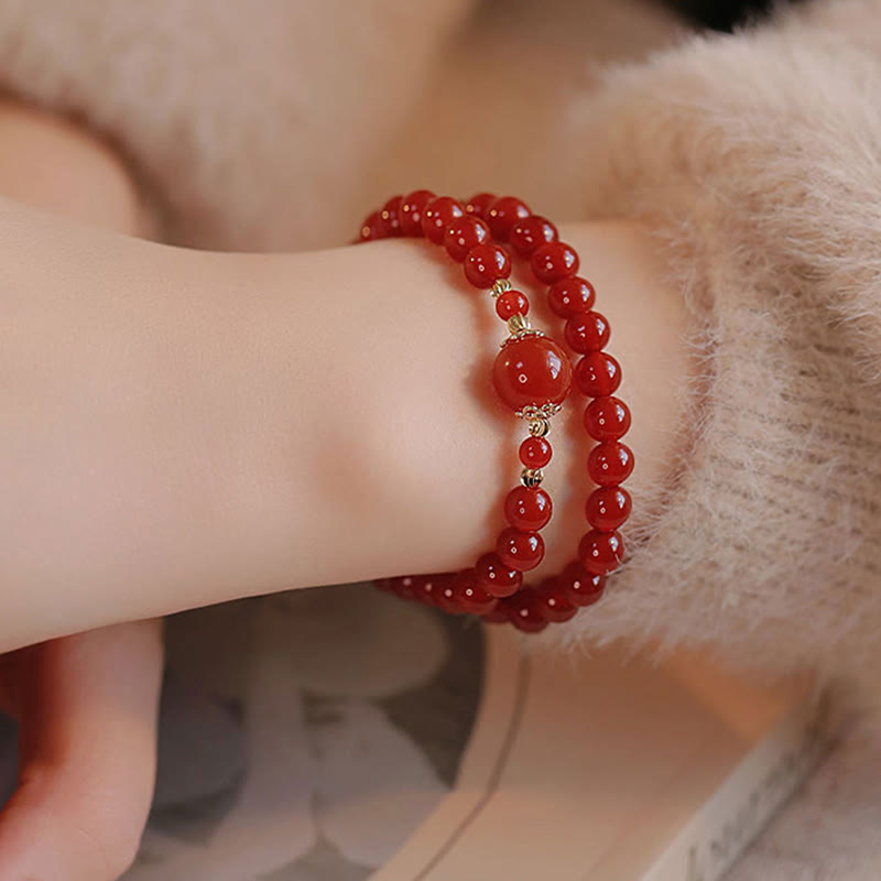 Wear FengShui Double Wrap Red Agate Beaded Self-acceptance Confidence Bracelet
