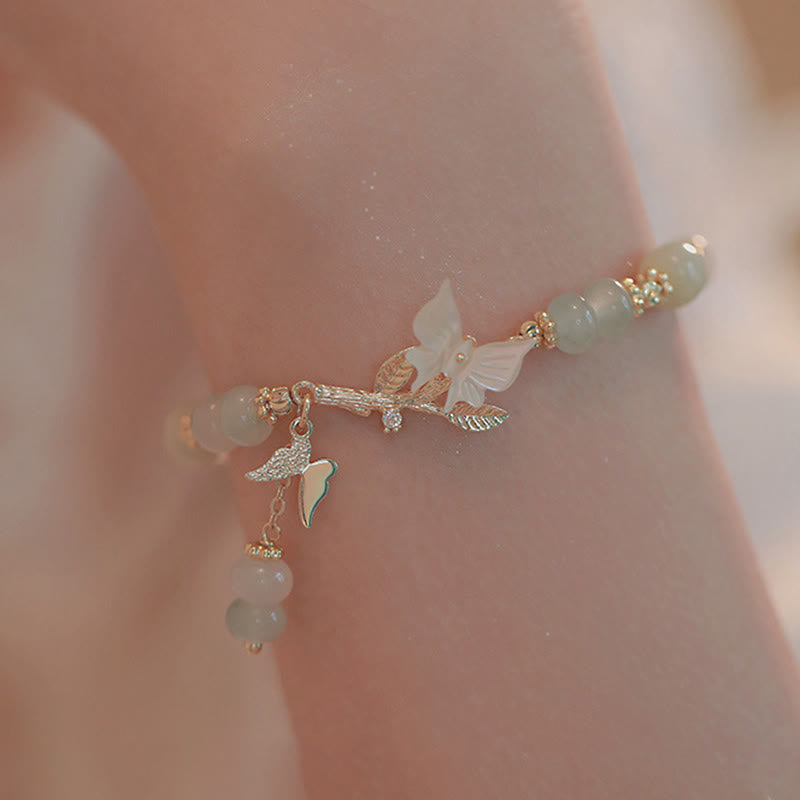 Wear FengShui Butterfly Charm Hetian Jade Adjustable Chain Prosperity Bracelet
