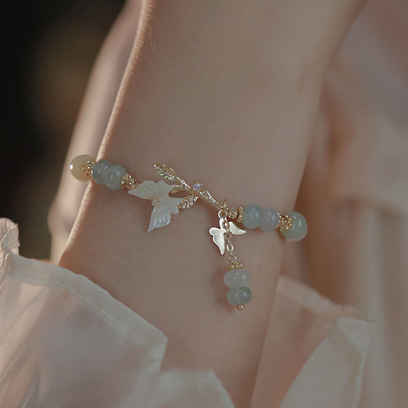 Wear FengShui Butterfly Charm Hetian Jade Adjustable Chain Prosperity Bracelet