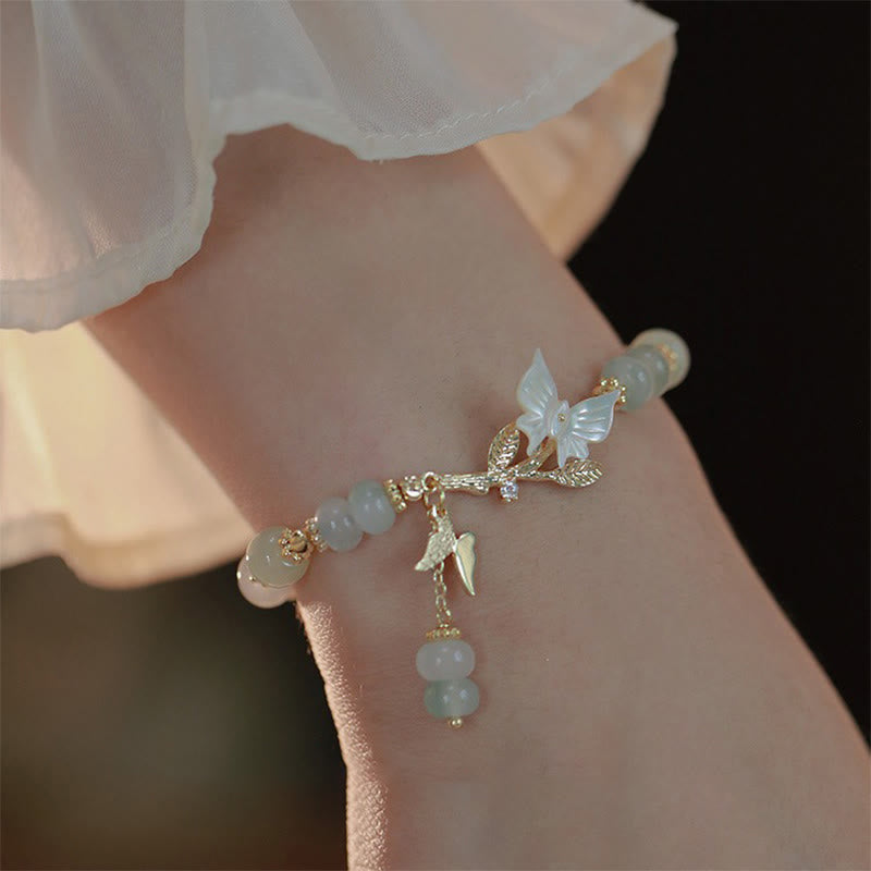 Wear FengShui Butterfly Charm Hetian Jade Adjustable Chain Prosperity Bracelet