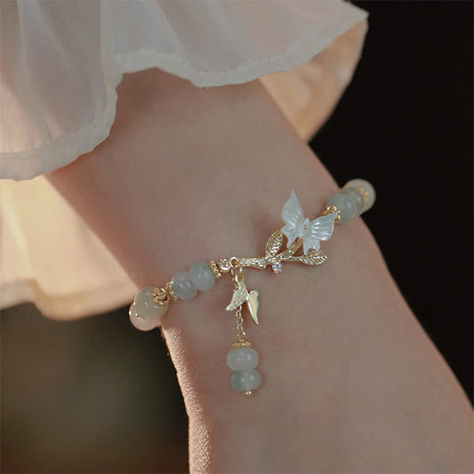 Wear FengShui Butterfly Charm Hetian Jade Adjustable Chain Prosperity Bracelet