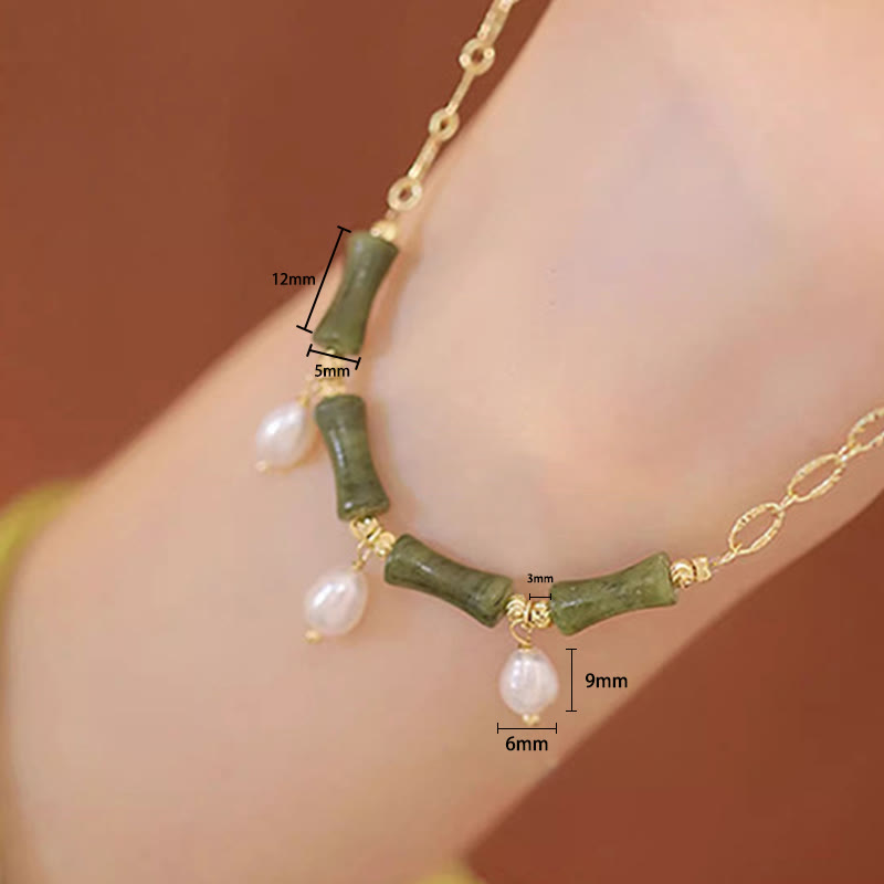 Wear FengShui Tianshan Jade Bamboo Pearl Abundance Wealth Necklace Pendant