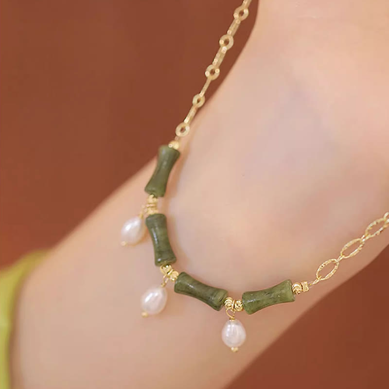 Wear FengShui Tianshan Jade Bamboo Pearl Abundance Wealth Necklace Pendant