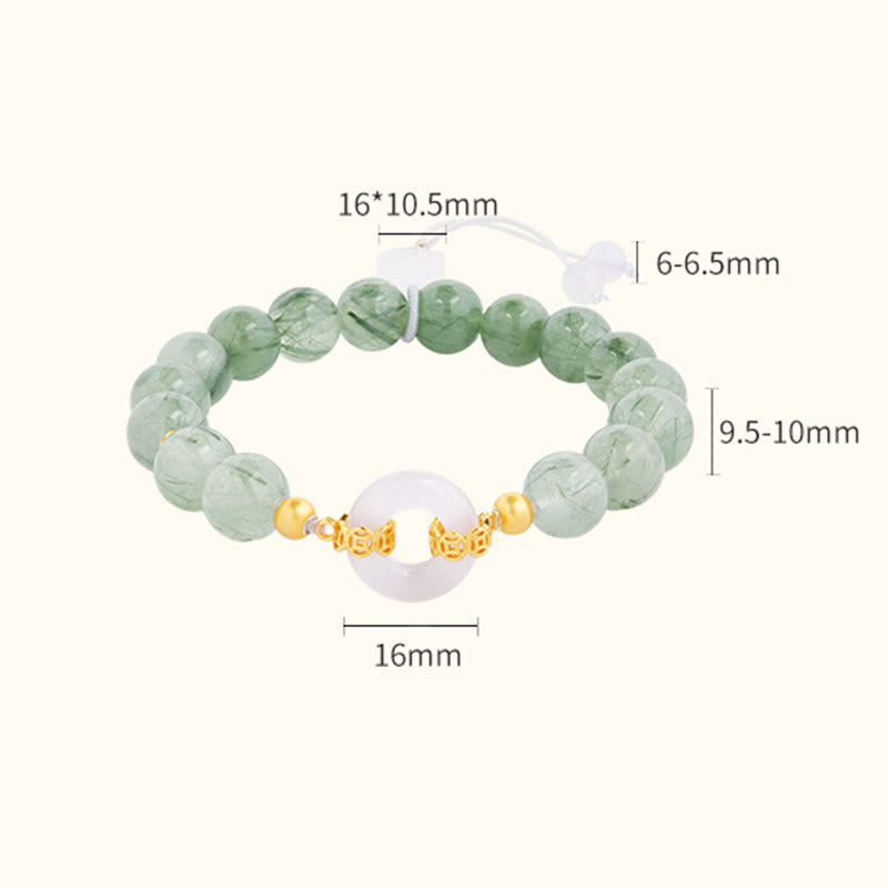 Wear FengShui 925 Sterling Silver Green Rutilated Quartz White Chalcedony Peace Buckle Courage Bracelet
