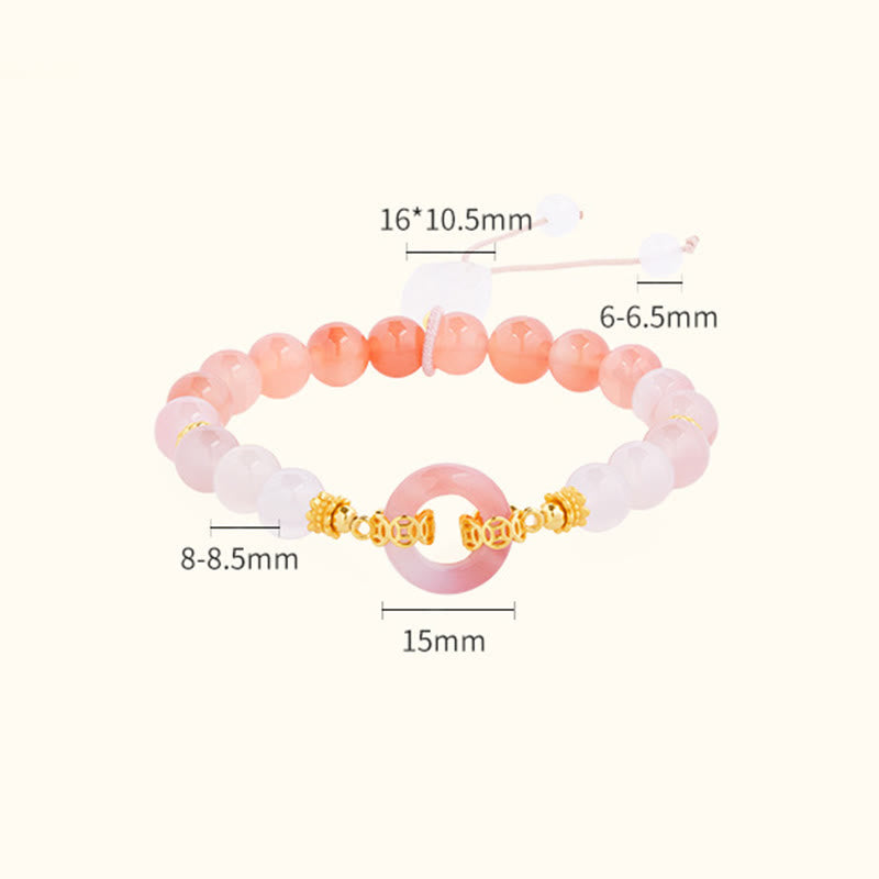 Wear FengShui 925 Sterling Silver Red Agate White Chalcedony Peace Buckle Confidence Bracelet