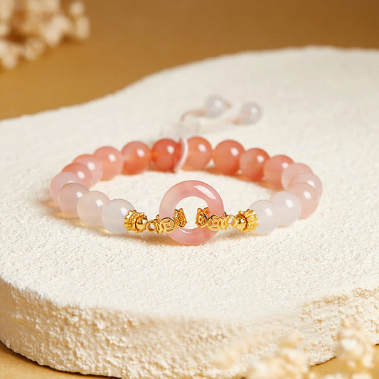 Wear FengShui 925 Sterling Silver Red Agate White Chalcedony Peace Buckle Confidence Bracelet