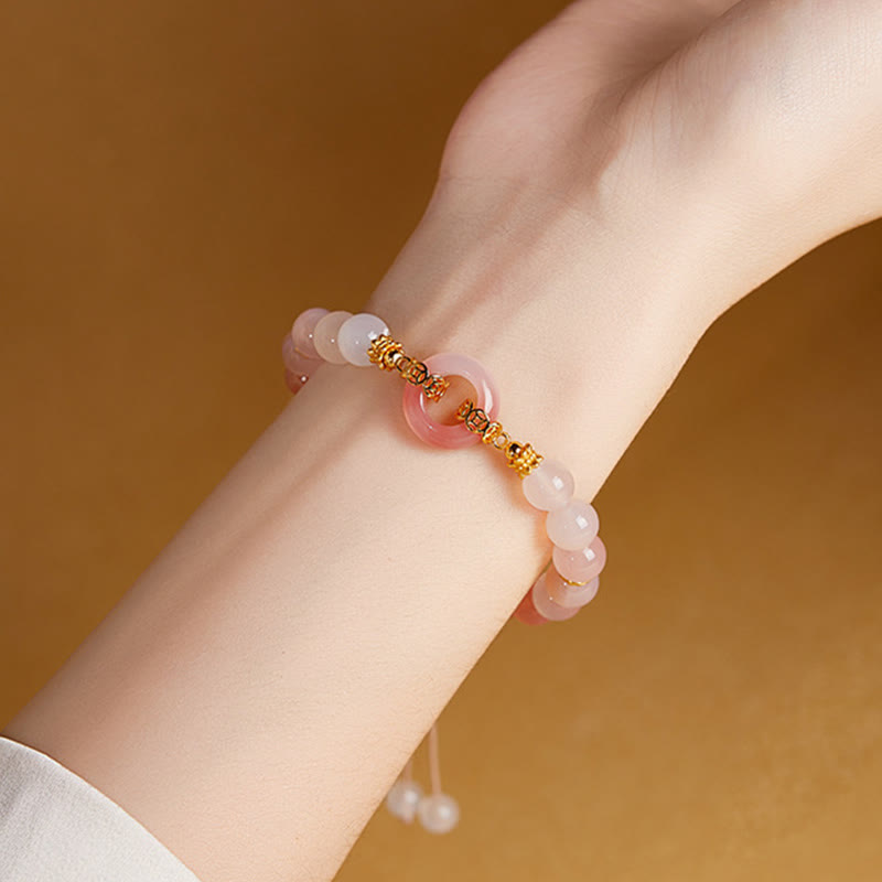 Wear FengShui 925 Sterling Silver Red Agate White Chalcedony Peace Buckle Confidence Bracelet