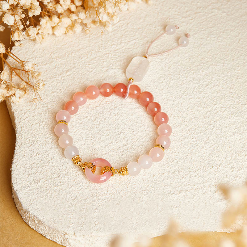 Wear FengShui 925 Sterling Silver Red Agate White Chalcedony Peace Buckle Confidence Bracelet