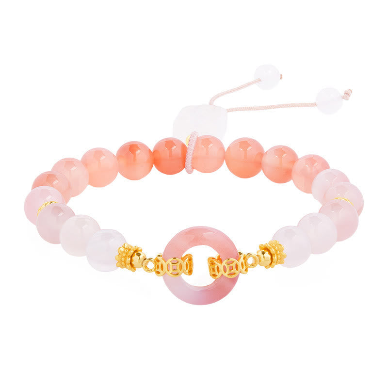 Wear FengShui 925 Sterling Silver Red Agate White Chalcedony Peace Buckle Confidence Bracelet