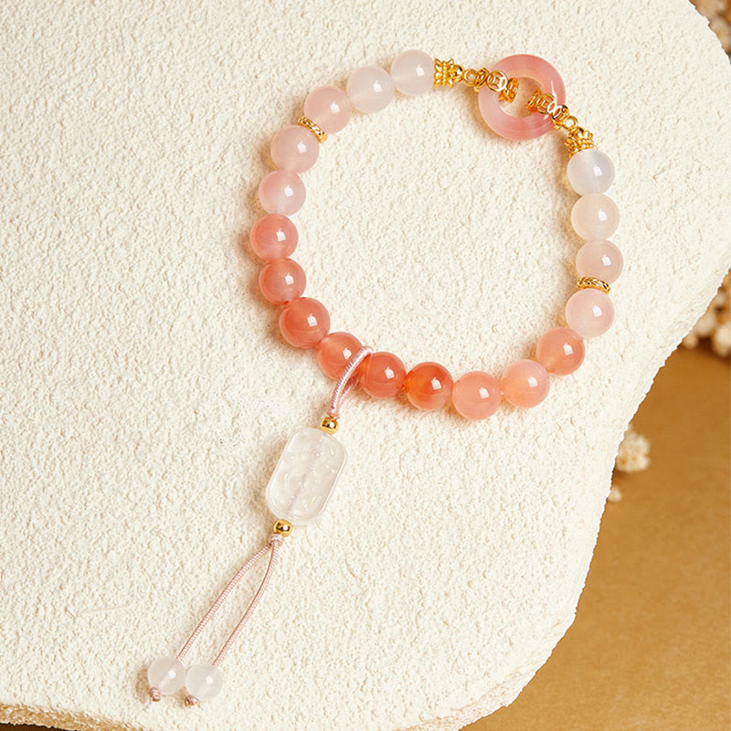 Wear FengShui 925 Sterling Silver Red Agate White Chalcedony Peace Buckle Confidence Bracelet