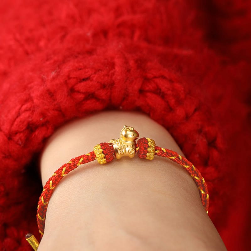 Wear FengShui 999 Gold Year Of The Horse Braided String Rope Luck Adjustable Bracelet