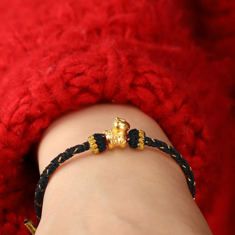 Wear FengShui 999 Gold Year Of The Horse Braided String Rope Luck Adjustable Bracelet