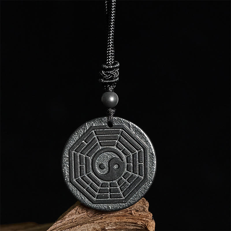 Wear FengShui Authentic Shungite Stone Yin Yang Bagua Protection Necklace Pendant