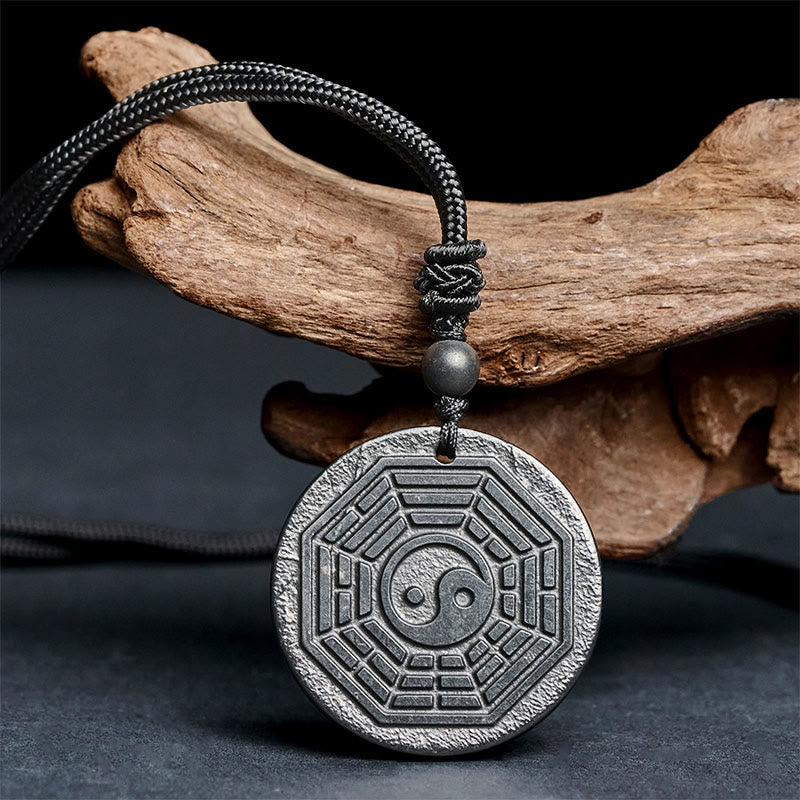 Wear FengShui Authentic Shungite Stone Yin Yang Bagua Protection Necklace Pendant