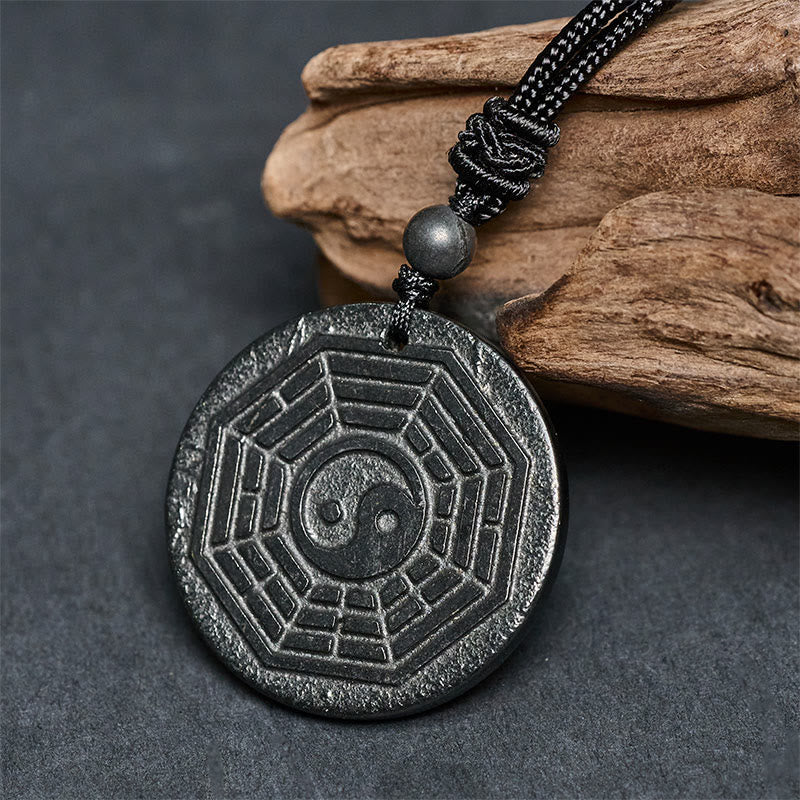 Wear FengShui Authentic Shungite Stone Yin Yang Bagua Protection Necklace Pendant