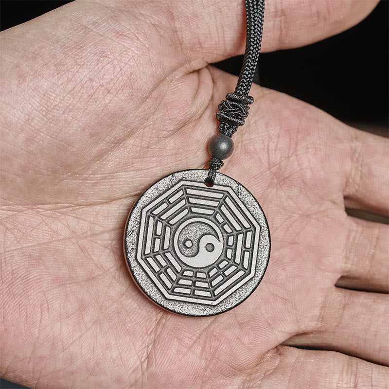 Wear FengShui Authentic Shungite Stone Yin Yang Bagua Protection Necklace Pendant