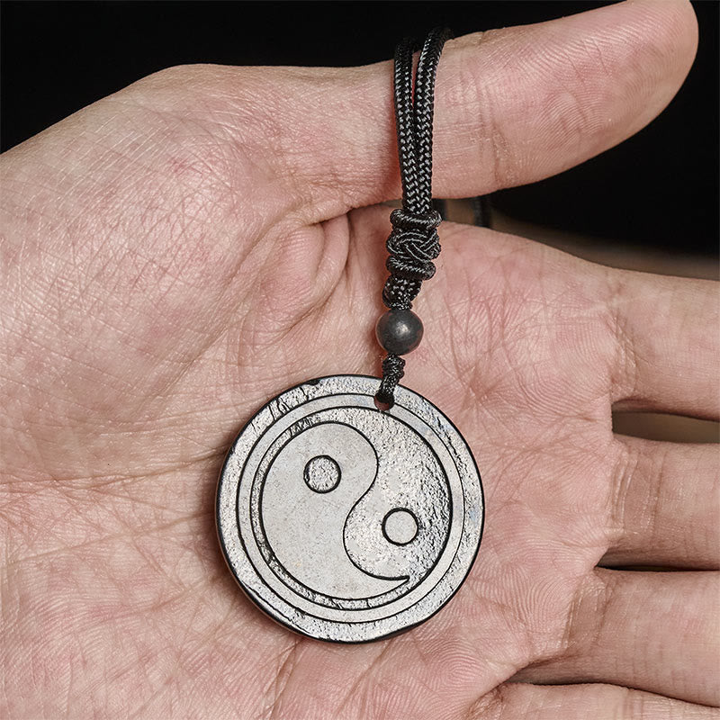 Wear FengShui Natural Authentic Shungite Stone Carved Yin Yang Protection Necklace Pendant