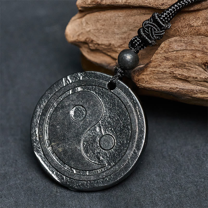 Wear FengShui Natural Authentic Shungite Stone Carved Yin Yang Protection Necklace Pendant